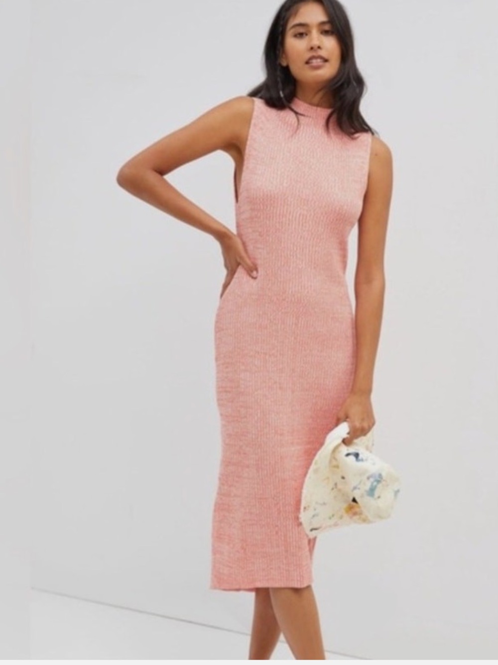Anthropologie Daily Practice Ribbed Mock Neck Midi Dress Orange S